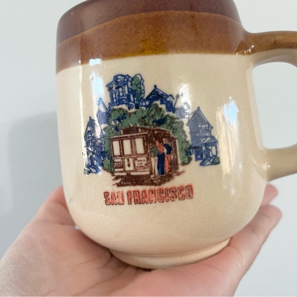 Vintage Stoneware San Francisco CA Souvenir Brown Mug with Trolley - Picture 2 of 5